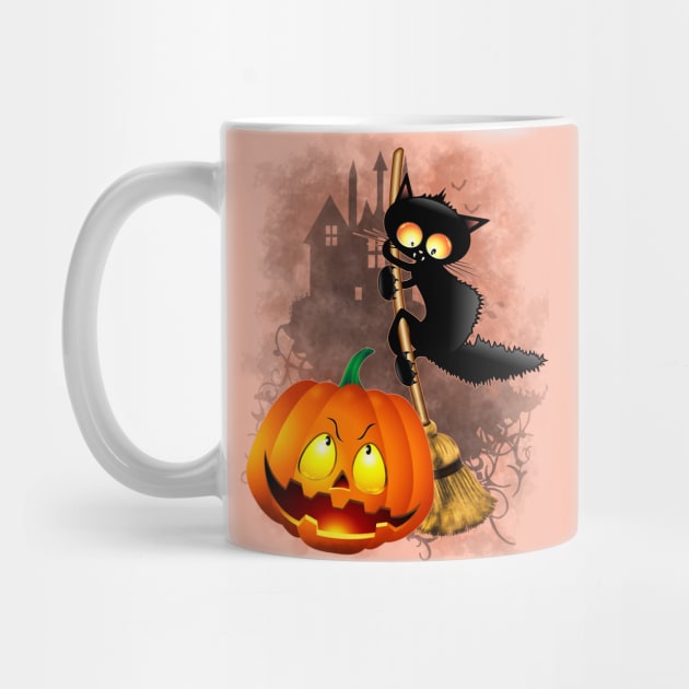 Cat Fun Halloween Character scared by a Pumpkin by BluedarkArt